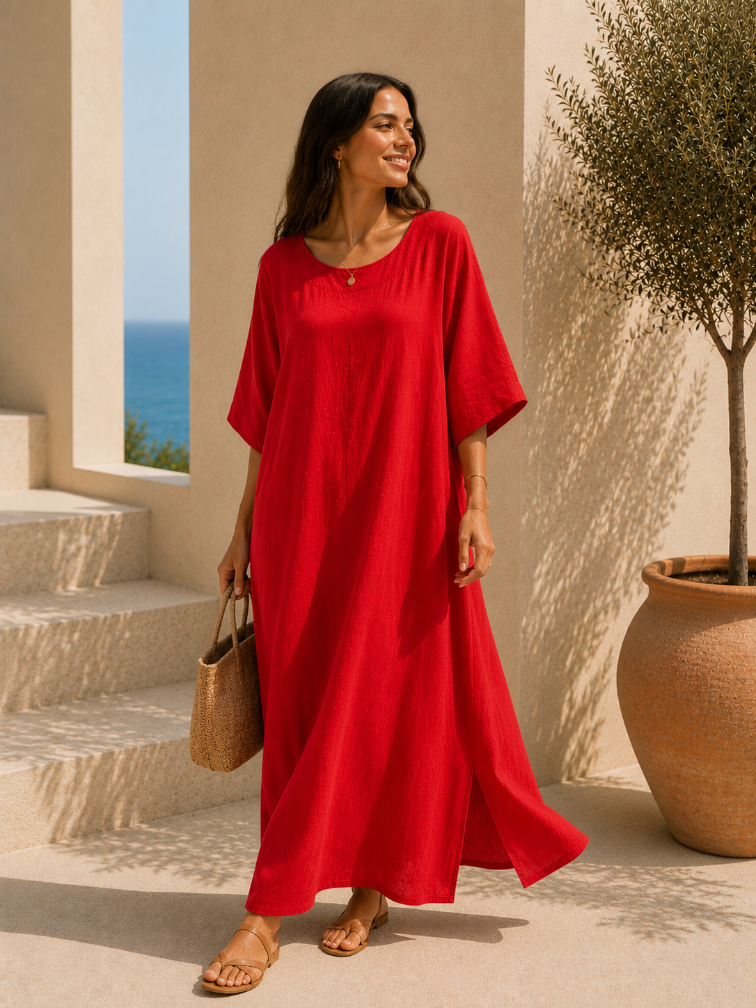 Atena linen dress red – Bárbara Medeiros
