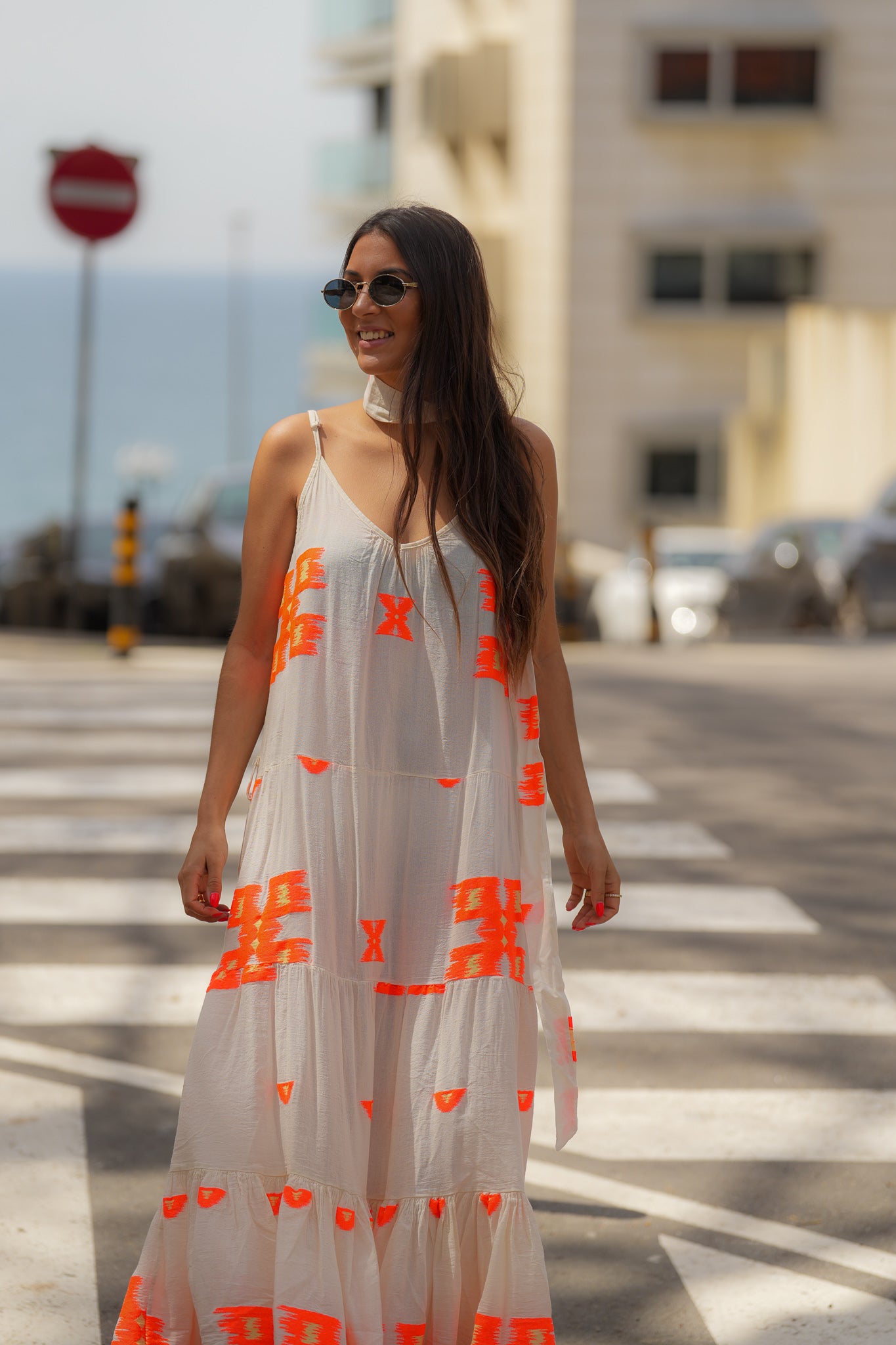 Vestido Largo de Jacquard Naranja