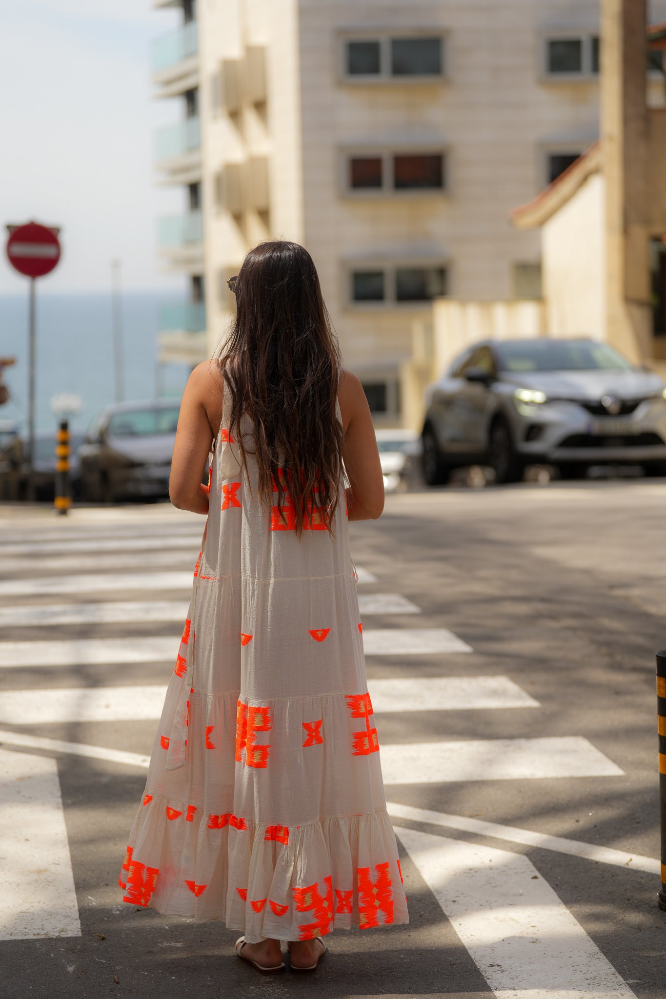 Vestido Largo de Jacquard Naranja