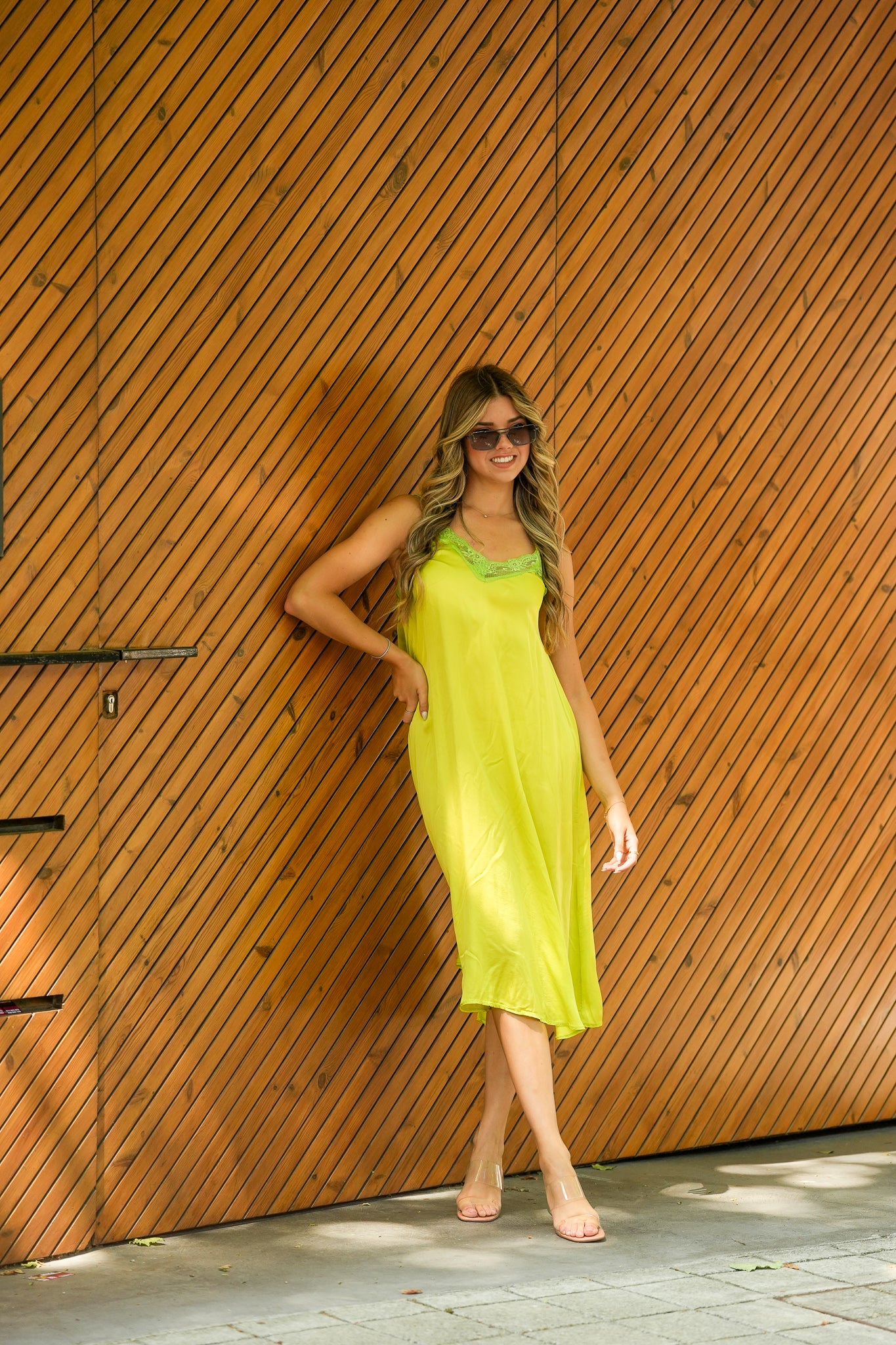 Robe Viscose avec Dentelle Jaune