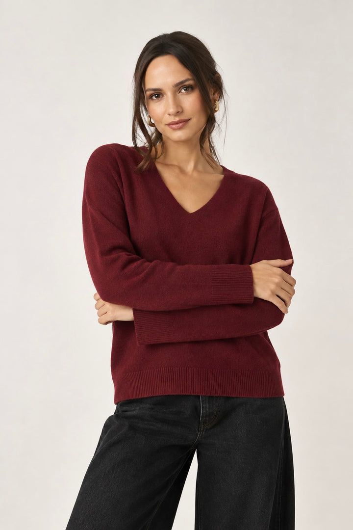 Cashmere V-Neck Sweater Bordeaux